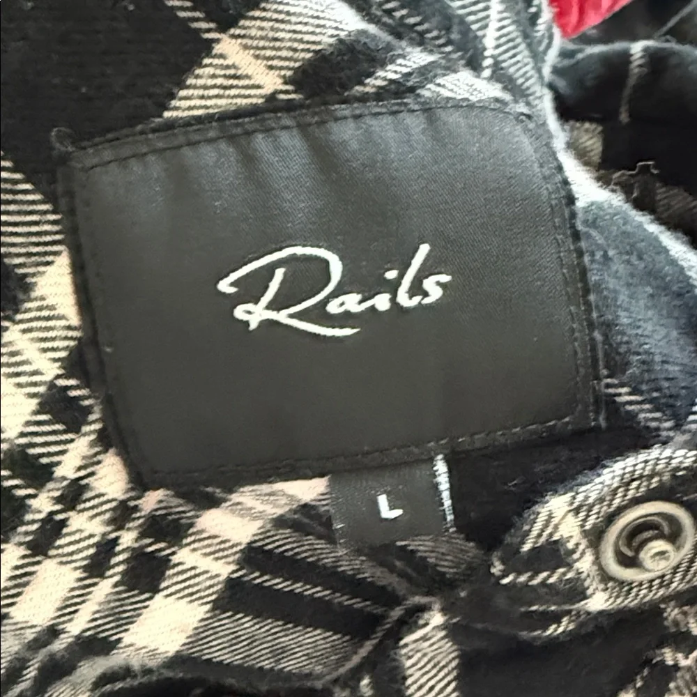 Rails Leo Onyx Peach Plaid Flannel Shirt with Frayed Hem Size Large